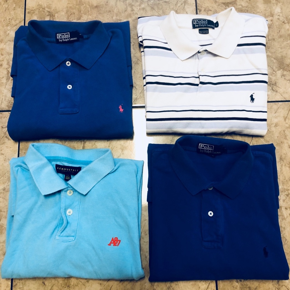 3 Mens Ralph Lauren & 1 Aeropostale Polos Large